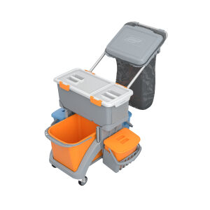 Cleankeeper Moppboxwagen TSMD-0016, Reinigungswagen aus hochwertigem Kunststoff, inkl. Moppbehälter, 4 Eimer, Halterahmen mit Deckel