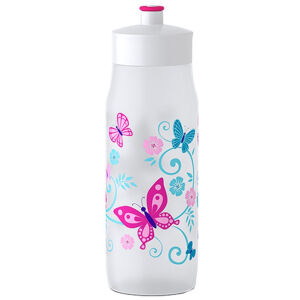 EMSA (Groupe SEB Deutschland GmbH) EMSA SQUEEZE Trinkflasche, 600 ml, Mit hochwertiger Soft Touch Oberfläche, Farbe: Weiß, Motiv: Schmetterling