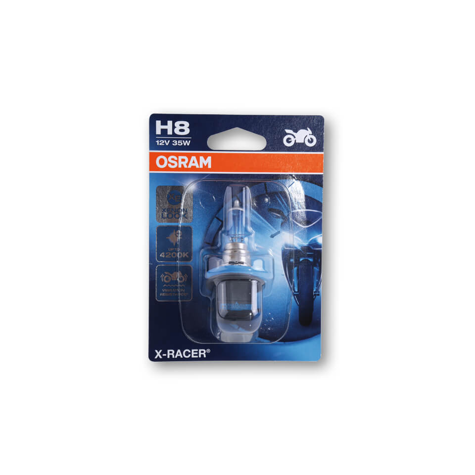 OSRAM H8 Glühlampe, X-RACER, 12V 35W PGJ19-1, Vibrationsfeste Technologie, Abblendlicht Weiss