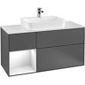 Villeroy und Boch Finion Waschtischunterschrank G412PHGJ 120cm, Abdeckplatte black matt, Emotion, Regal links Glossy Black Lacquer, Light grey matt