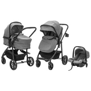 Fillikid Kinderwagen Balu Premium 3in1 mit Babyschale + Sonnenschutz - Hellgrau