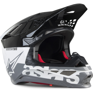 Crosshelm Alpinestars Supertech M8 Mips Radium Weiß-Schwarz-Grau Glänzend