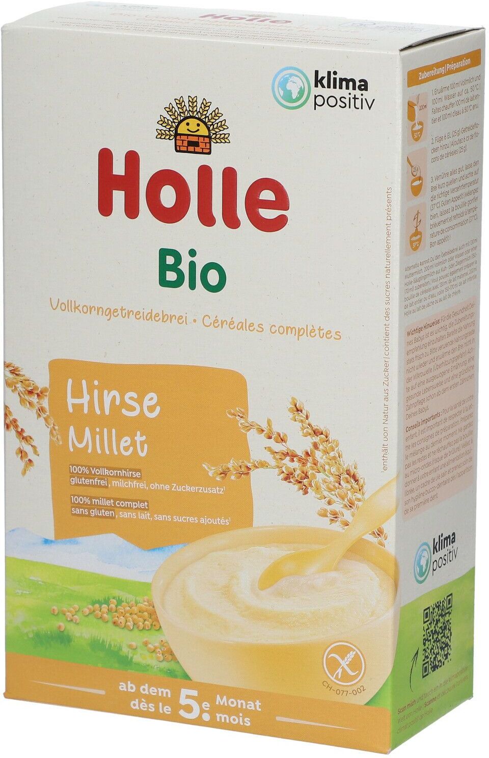 Holle Bio Vollkorngetreidebrei Hirse ab dem 5. Monat 250 g Brei