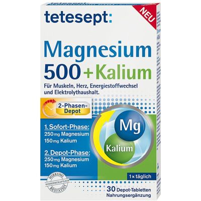 Tetesept Magnesium 500 + Kalium Nahrungsergänzung - Unterstützt Muskeln, Herz & Nerven Tetesept Magnesium 500 + Kalium Nahrungsergänzung - Unterstützt Muskeln, Herz & Nerven