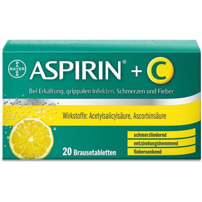 Aspirin® +C Brausetabletten bei Erkältung, grippalen Infekten, Schmerzen und Fieber 20 St 20 St Brausetabletten Aspirin® +C Brausetabletten bei Erkältung, grippalen Infekten, Schmerzen und Fieber 20 St 20 St Brausetabletten