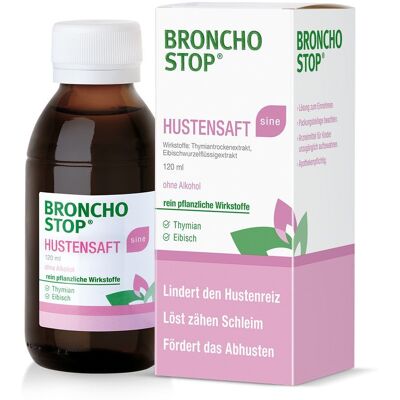 Bronchostop® Thymian Eibisch sine - Jetzt 10% sparen mit dem Code bronchostop10* Hustensaft 120 ml 120 ml Hustensaft Bronchostop® Thymian Eibisch sine - Jetzt 10% sparen mit dem Code bronchostop10* Hustensaft 120 ml 120 ml Hustensaft