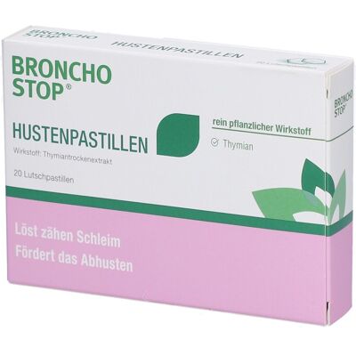 Bronchostop® Thymian - Jetzt 10% sparen mit dem Code bronchostop10* Lutschpastillen 20 St 20 St Lutschpastillen Bronchostop® Thymian - Jetzt 10% sparen mit dem Code bronchostop10* Lutschpastillen 20 St 20 St Lutschpastillen