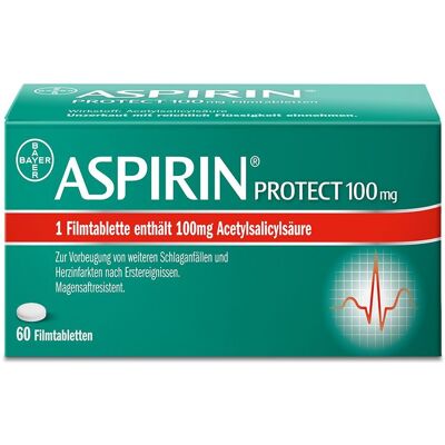 Aspirin® Protect Filmtabletten zur Vorbeugung von weiteren Schlaganfällen und Herzinfarkten nach Erstereignissen 60 St 60 St Filmtabletten Aspirin® Protect Filmtabletten zur Vorbeugung von weiteren Schlaganfällen und Herzinfarkten nach Erstereignissen 60 St 60 St Filmtabletten