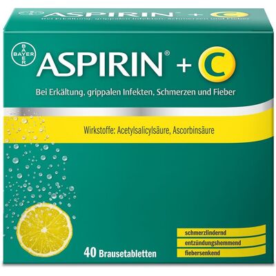 Aspirin® +C Brausetabletten bei Erkältung, grippalen Infekten, Schmerzen und Fieber 40 St 40 St Brausetabletten Aspirin® +C Brausetabletten bei Erkältung, grippalen Infekten, Schmerzen und Fieber 40 St 40 St Brausetabletten