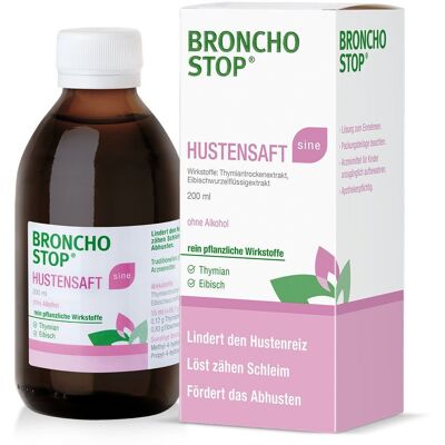 Bronchostop® Thymian Eibisch sine - Jetzt 10% sparen mit dem Code bronchostop10* Hustensaft 200 ml 200 ml Hustensaft Bronchostop® Thymian Eibisch sine - Jetzt 10% sparen mit dem Code bronchostop10* Hustensaft 200 ml 200 ml Hustensaft