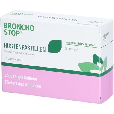 Bronchostop® Thymian - Jetzt 10% sparen mit dem Code bronchostop10* Lutschpastillen 40 St 40 St Lutschpastillen Bronchostop® Thymian - Jetzt 10% sparen mit dem Code bronchostop10* Lutschpastillen 40 St 40 St Lutschpastillen