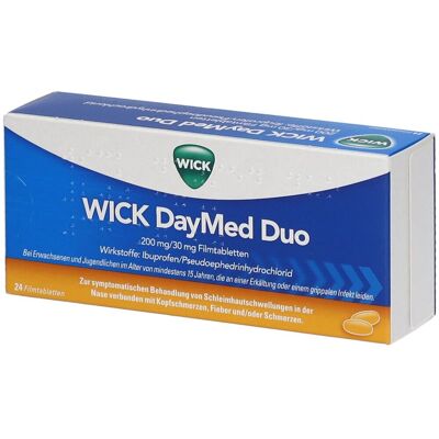 Wick Day Med Duo 200 mg/30 mg 4,7 von 5 (63) Filmtabletten 24 St 24 St Filmtabletten Wick Day Med Duo 200 mg/30 mg 4,7 von 5 (63) Filmtabletten 24 St 24 St Filmtabletten