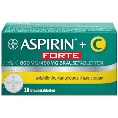 Aspirin® +C Forte Brausetabletten bei anfänglich stärkeren Erkältungsanzeichen, Schmerzen und Fieber 10 St 10 St Brausetabletten Aspirin® +C Forte Brausetabletten bei anfänglich stärkeren Erkältungsanzeichen, Schmerzen und Fieber 10 St 10 St Brausetabletten