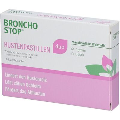 Bronchostop® DUO Hustenpastillen - Jetzt 10% sparen mit dem Code bronchostop10* Lutschpastillen 20 St 20 St Lutschpastillen Bronchostop® DUO Hustenpastillen - Jetzt 10% sparen mit dem Code bronchostop10* Lutschpastillen 20 St 20 St Lutschpastillen