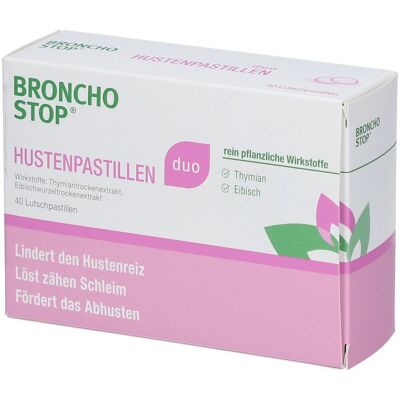 Bronchostop® DUO Hustenpastillen - Jetzt 10% sparen mit dem Code bronchostop10* Lutschpastillen 40 St 40 St Lutschpastillen Bronchostop® DUO Hustenpastillen - Jetzt 10% sparen mit dem Code bronchostop10* Lutschpastillen 40 St 40 St Lutschpastillen