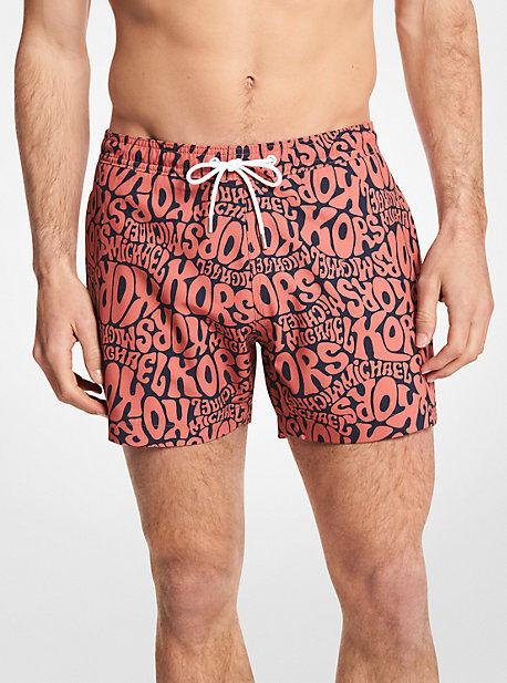 Michael Kors MK Graphic Logo Woven Swim Trunks - Terracotta