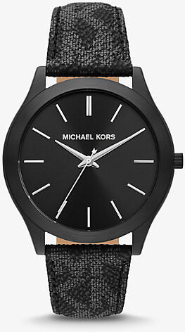 Michael Kors MK Oversized Slim Runway Logo and Black-Tone Watch - Black