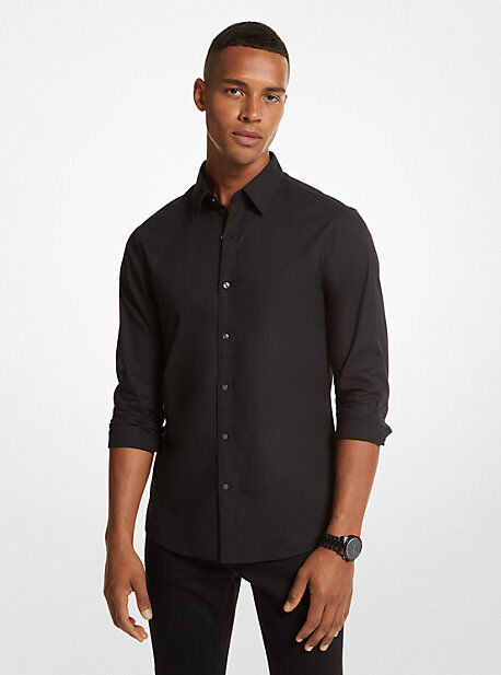 Michael Kors Mens MK Slim-Fit Stretch-Cotton Shirt - Black