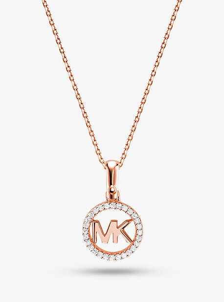 Michael Kors MK Precious Metal-Plated Pavé Logo Charm Necklace - Rose Gold
