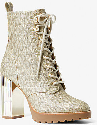 MICHAEL Michael Kors MK Porter Logo Lace-Up Boot - Pale Gold