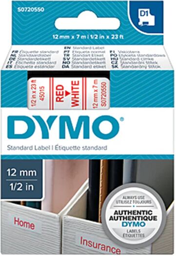 Dymo D1 Red On Wht 12 Mm x 7 M Tape