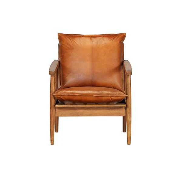 Unbranded Armchair Real Leather With Acacia Wood Brown