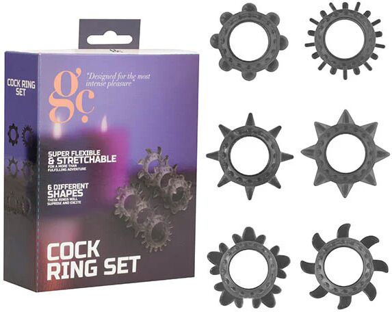 Gc Black Cock Rings Set Of 6