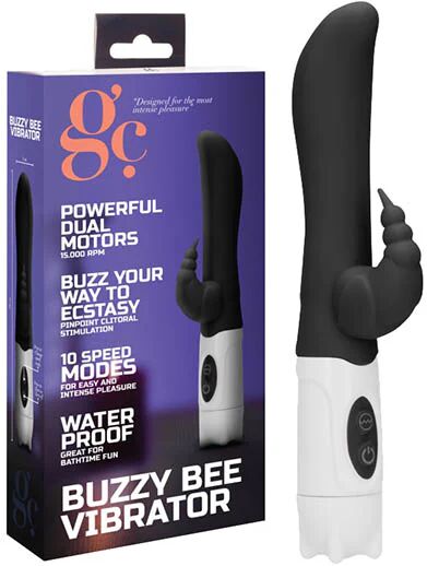 GC. Buzzy Bee - Black 20 cm Vibrator with Clit Stimulator