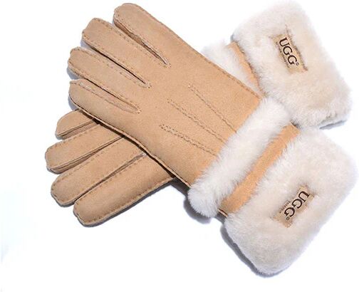 Auzland UGG Sheepskin Leather Double Cuff Gloves Chestnut Womens Cora