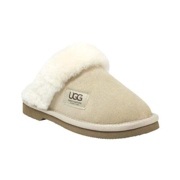 Comfort Me UGG Merino Sheepskin Fur Trim Scuff Memory Foam Sand