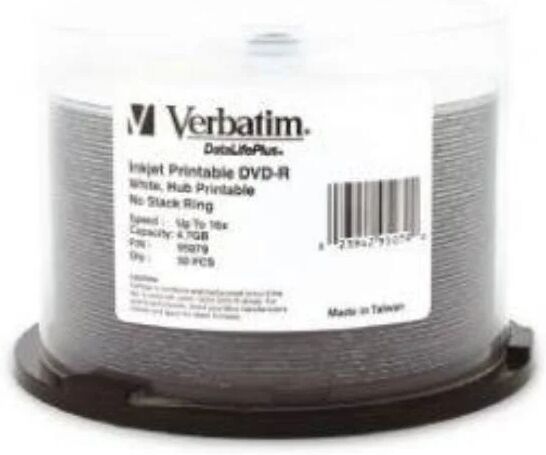 Verbatim DVD-R 4.7GB 50Pk White Wide Inkjet 16x