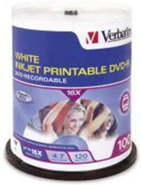 Verbatim DVD-R 4.7GB 100Pk White InkJet 16x