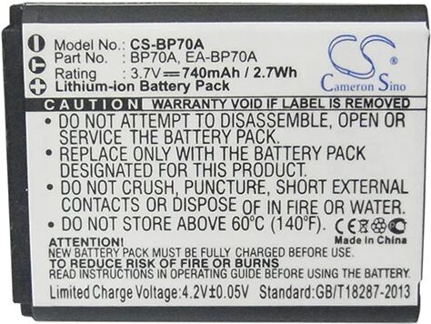 Cameron Sino Bp70A Battery Replacement For Samsung Camera