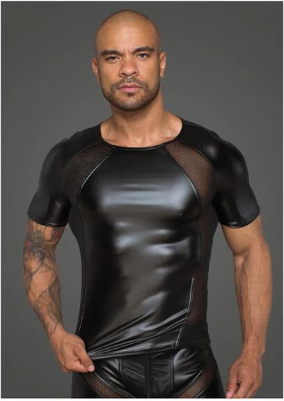 Noir Power Wetlook Men T Shirt With 3D Net