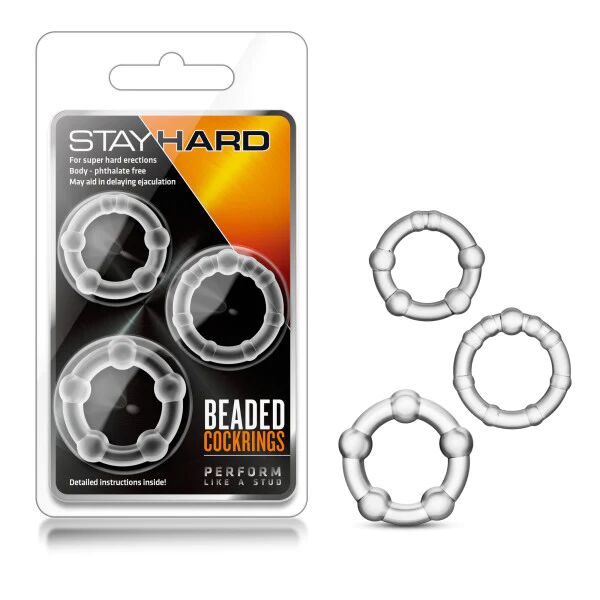 Unbranded Stay Hard Beaded Clear Cock Rings Set Of 3 Sizes