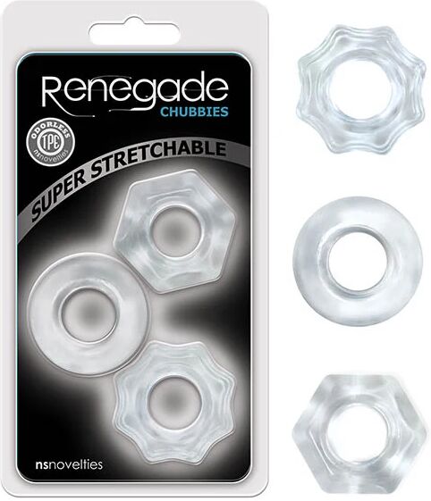 NS Novelties Renegade Chubbies Clear Cock Rings Set Of 3