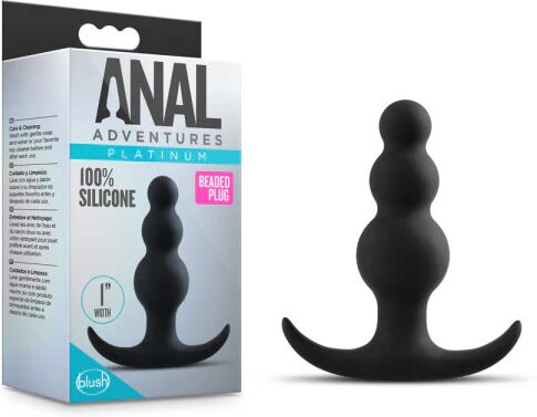 Blush Anal Adventures Platinum Beaded Plug - Black 7.6 cm (3") Silicone Butt Plug