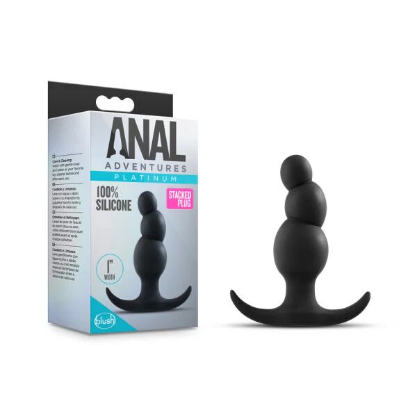 Blush Anal Adventures Platinum Stacked Plug - Black 8.1 cm (3.2") Silicone Butt Plug