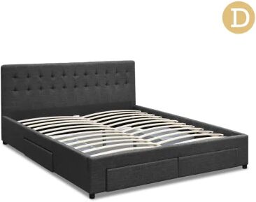 Artiss Fabric Bed Frame with Storage Drawers Dark Grey