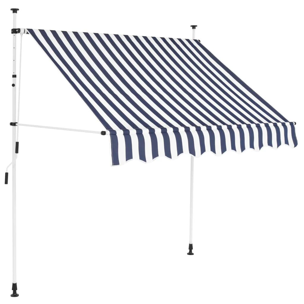 Unbranded Manual Retractable Awning 200 Cm Blue And White Stripes