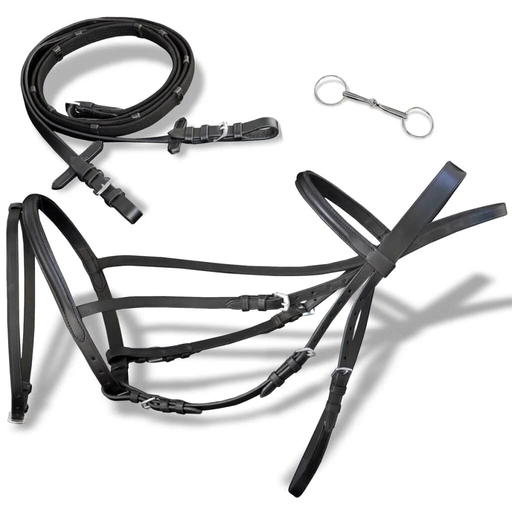 Unbranded Leather Flash Bridle With Reins And Bit Black Cob