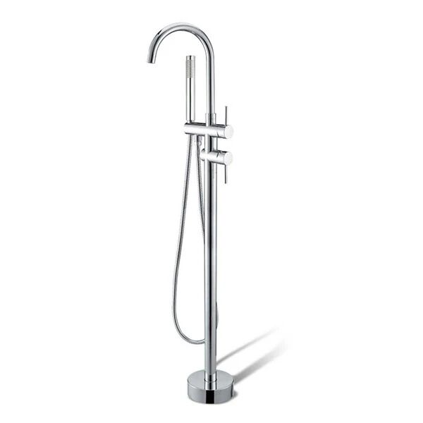 Unbranded Euro Freestanding Round Chrome Bath Mixer Spout w/ Handheld Head