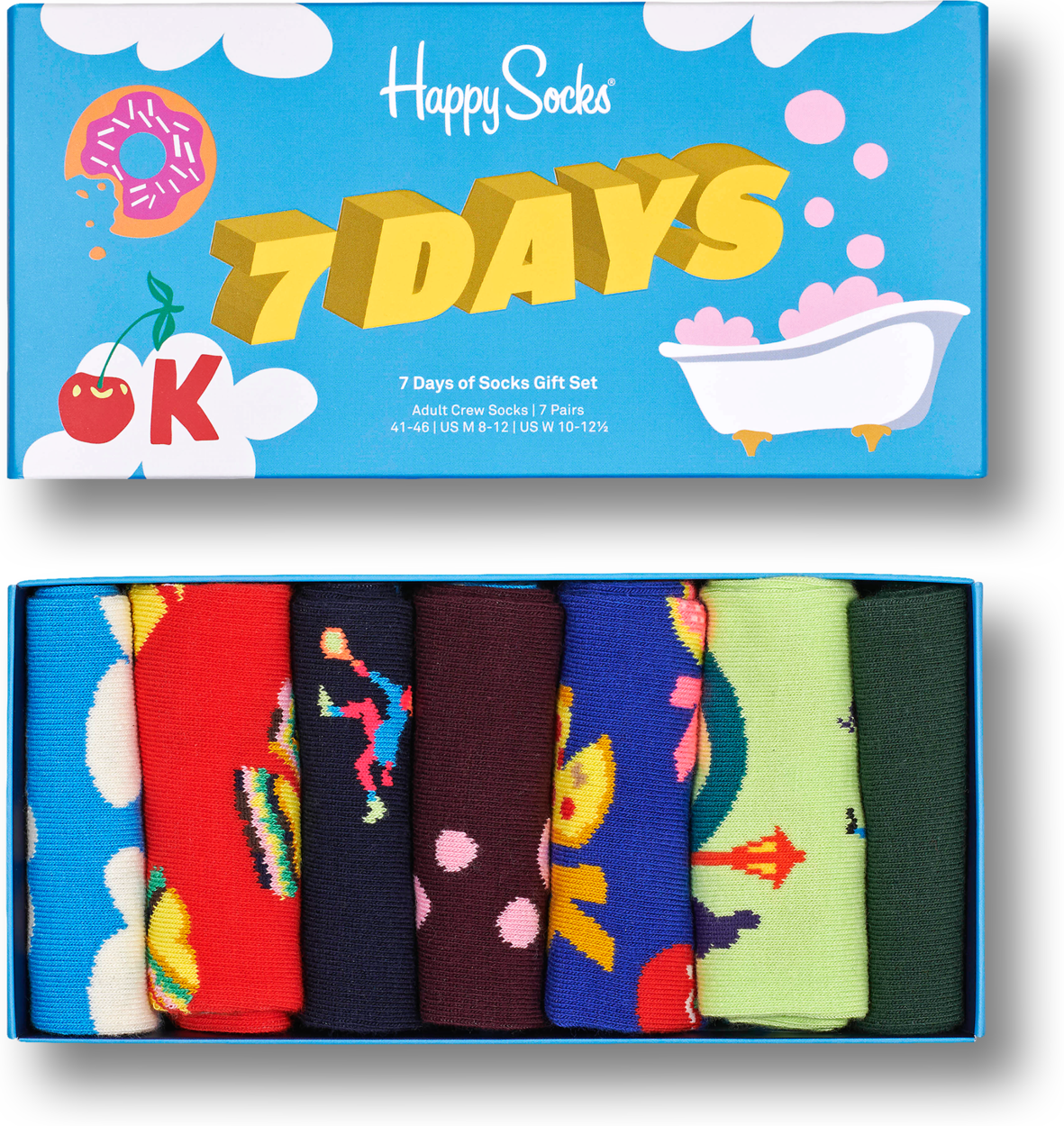 Happy Socks 7 Day Socks Gift Set 7-Pack - Blue,Green,Pink,Red,Navy Blue - Unisex