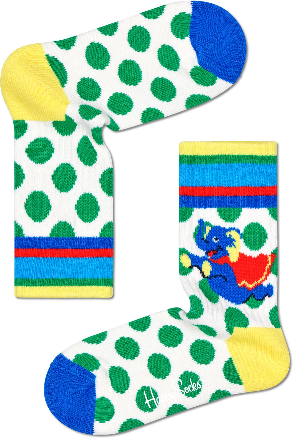 Happy Socks Kids Flying Elefant Rib Sock - Blue,Green,Yellow - Kids