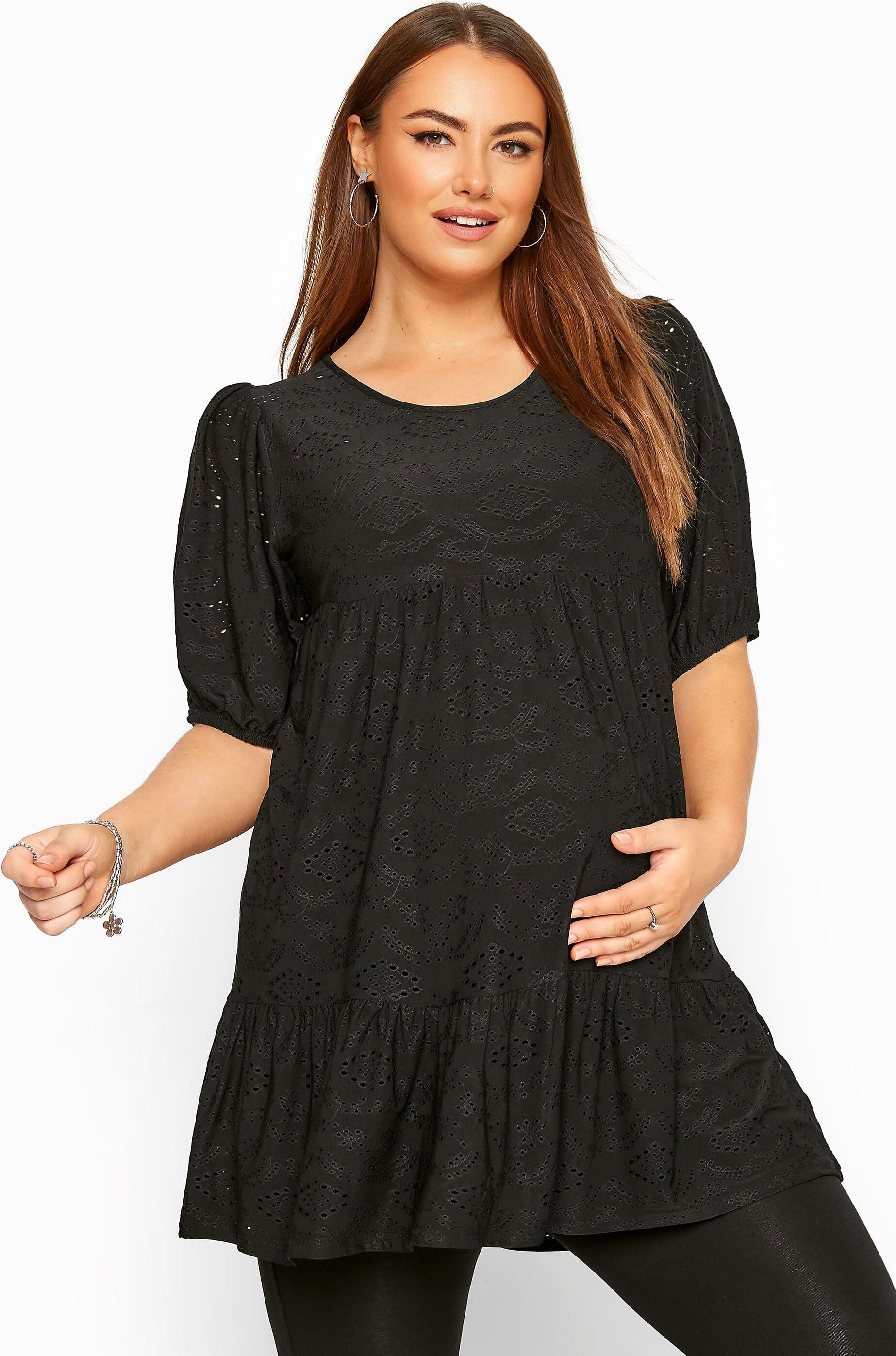 Yours Clothing Bump it up maternity black broderie anglaise tiered smock top