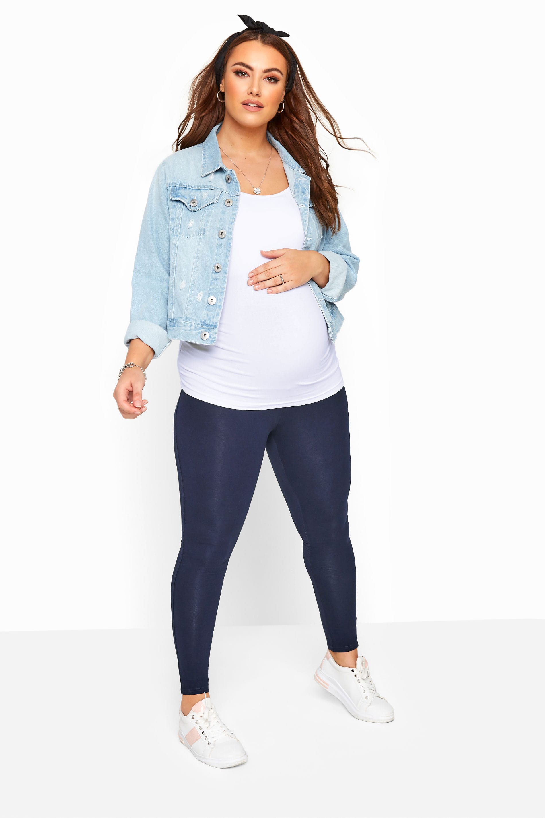 Yours Clothing Bump it up maternity navy cotton essential leggings with comfort panel