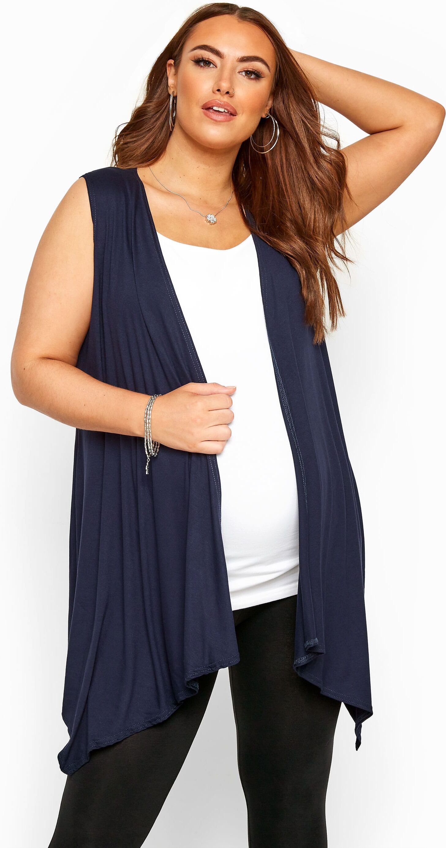 Yours Clothing Bump it up maternity navy longline sleeveless waterfall cardigan