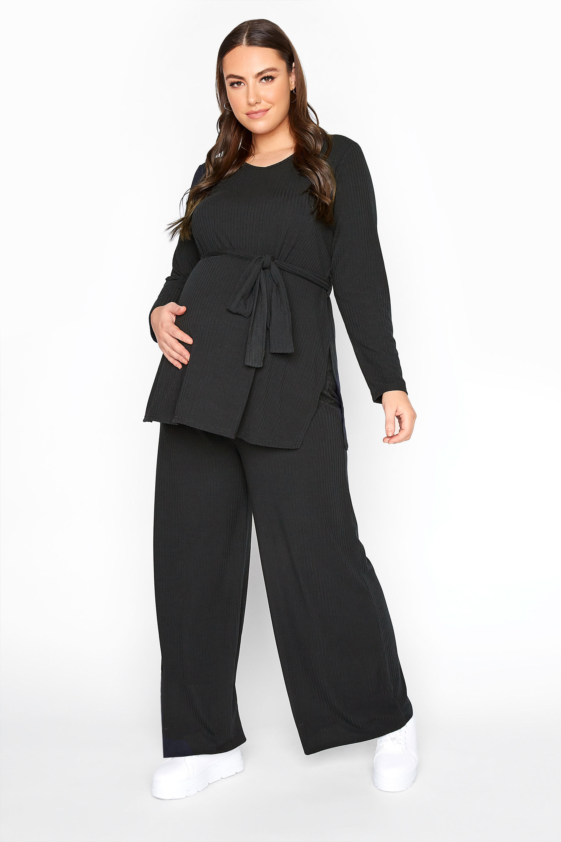 Yours Clothing Bump it up maternity black ribbed lounge set