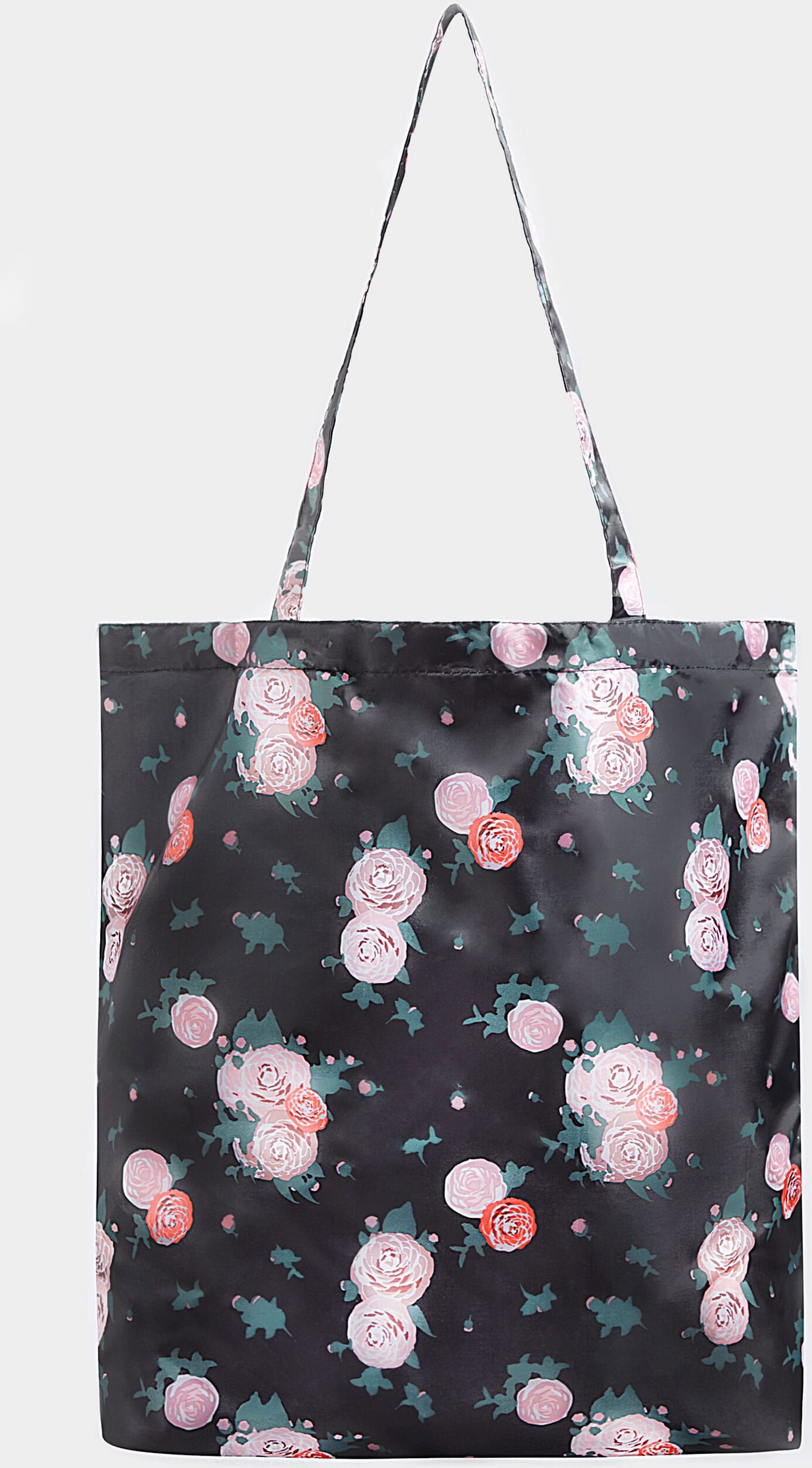 Yours Clothing Black floral fold up shopper bag