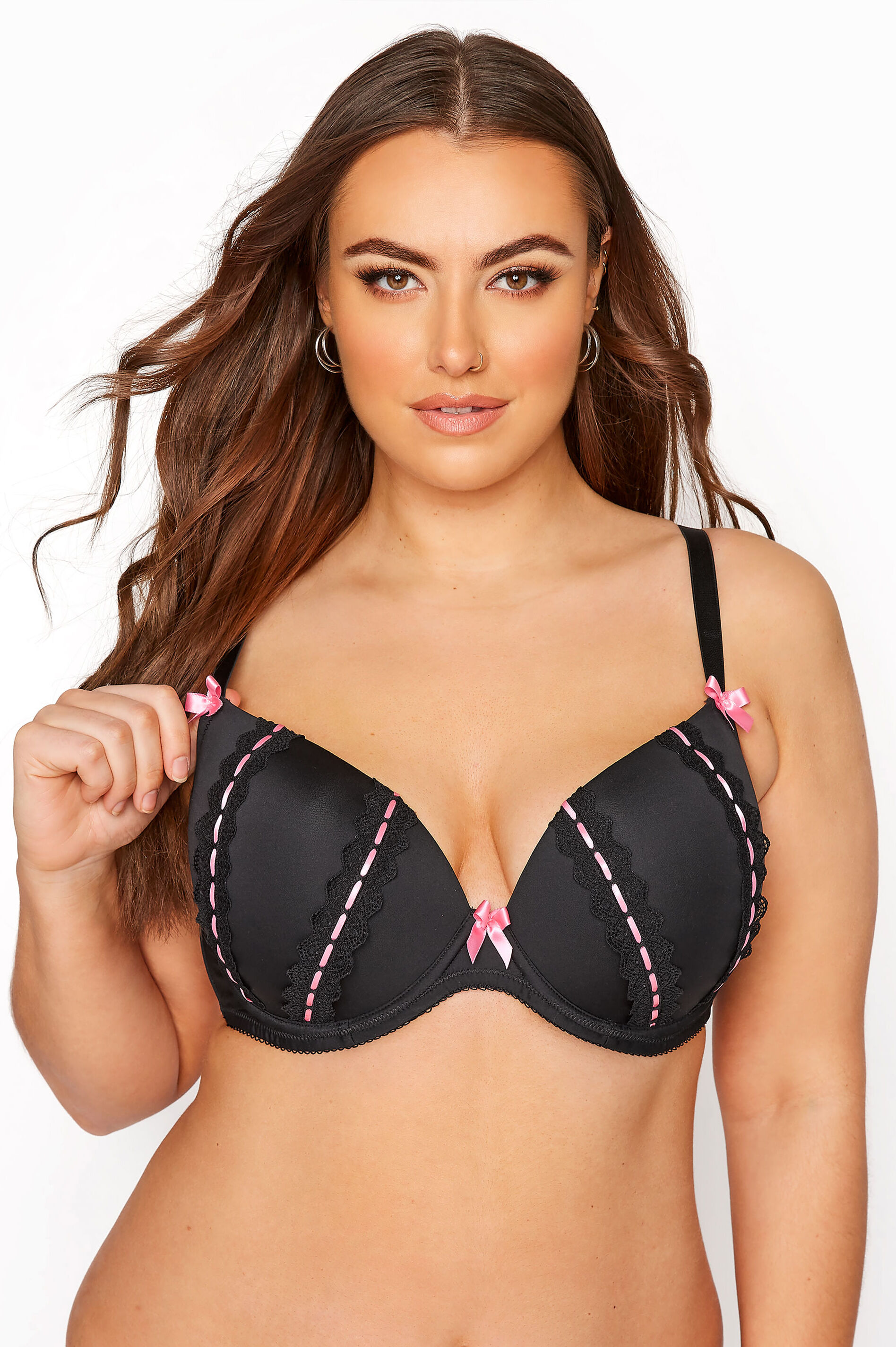 Yours Clothing Black ribbon slot bra